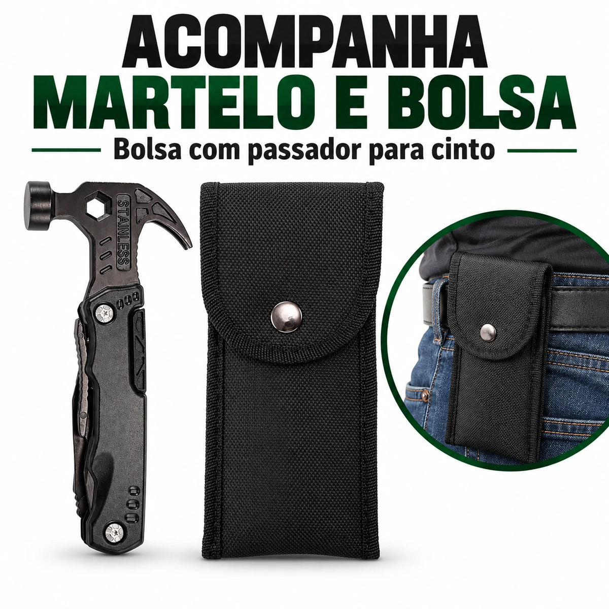 Martelo Portátil Multifuncional Garra Ao Ar Livre Camping Adventure Survival Kit Com Bolsa de Nylon.