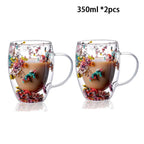 Caneca Flowers Artesanal em Vidro Duplo.