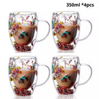 Caneca Flowers Artesanal em Vidro Duplo.