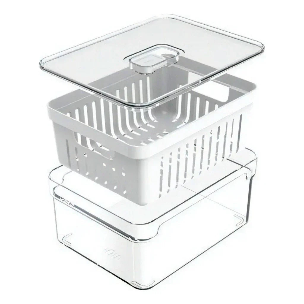Kit “Organizador de Geladeira Acrílico com Tampa e Drenagem 2,2 L”